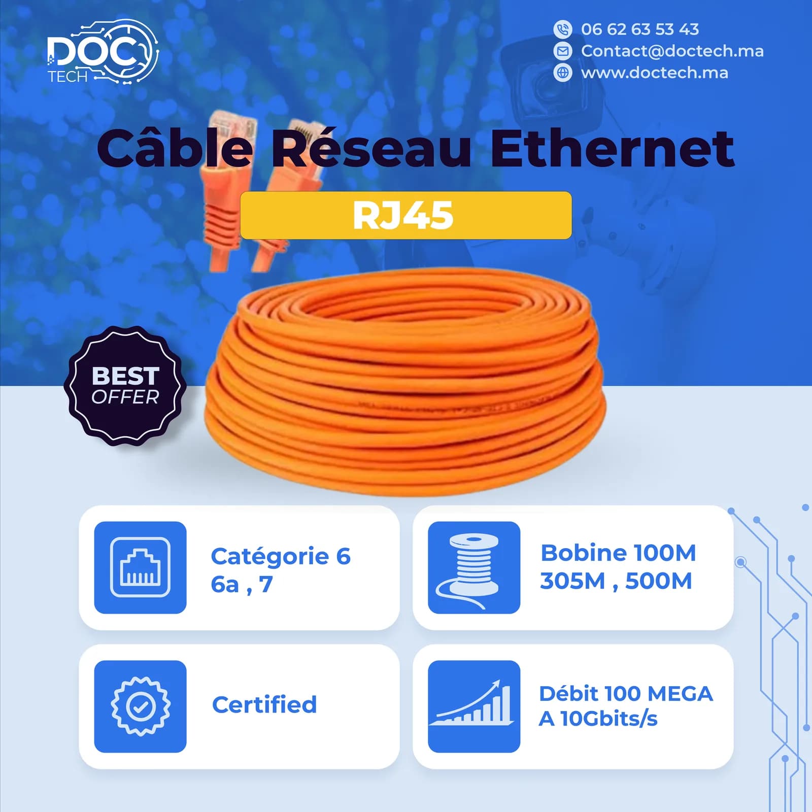 Câble Réseau Ethernet LAN RJ45