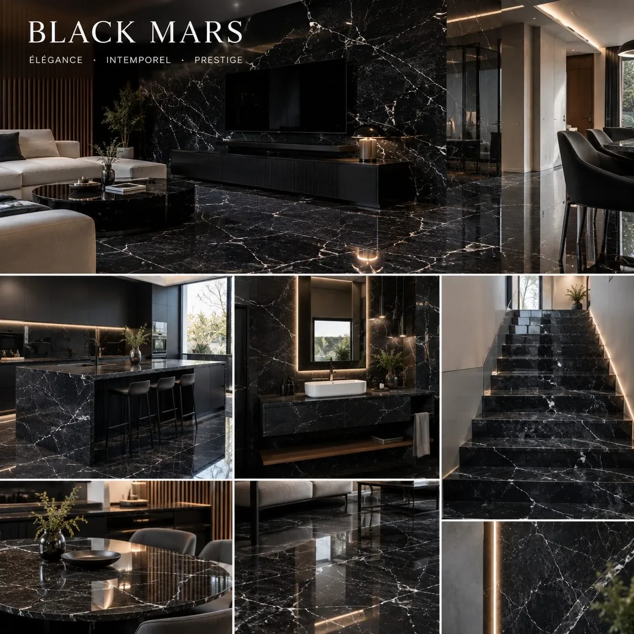 Marbre Black Mars pour sols, cuisines...