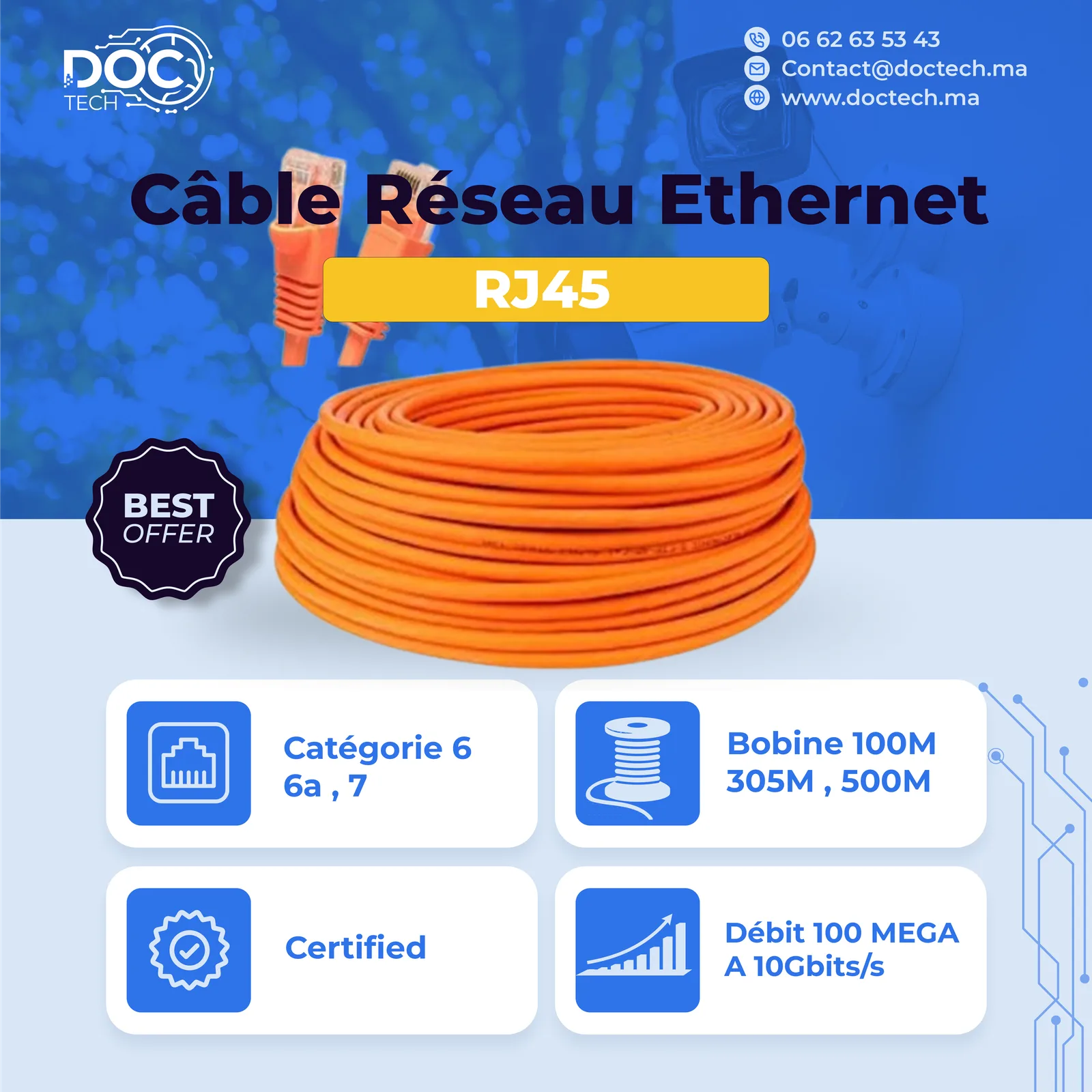 Câble Réseau Ethernet LAN RJ45