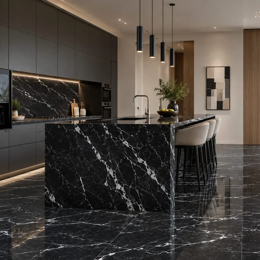 Marbre Black Mars pour sols, cuisines...